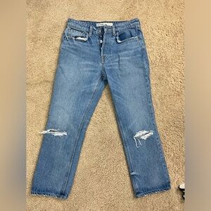 GRLFRND Karolina Highrise Cropped Blue Distressed Straight Leg Denim Jeans 27